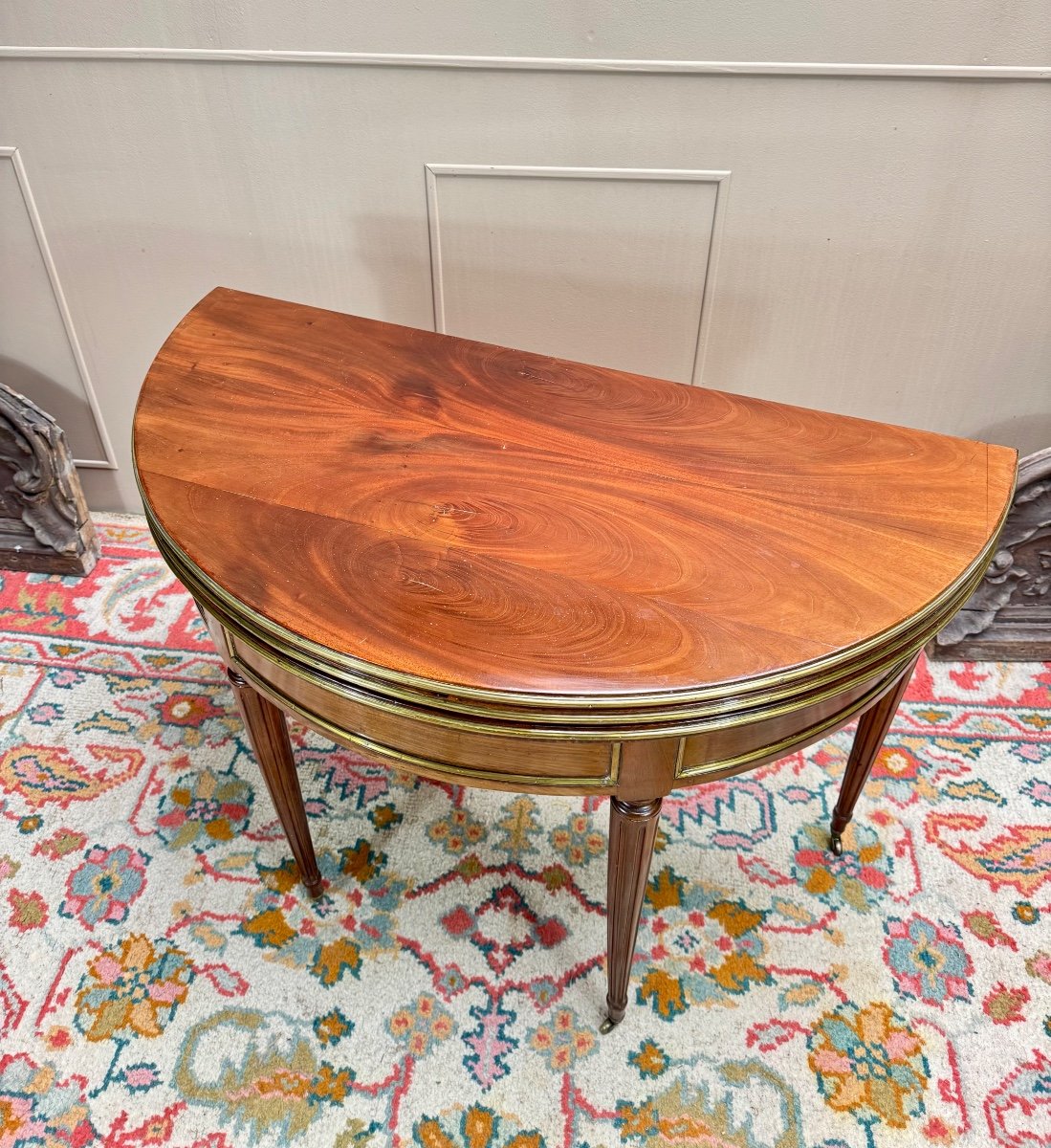 Louis XVI Style Mahogany Half Moon Table, 19th Century -photo-3