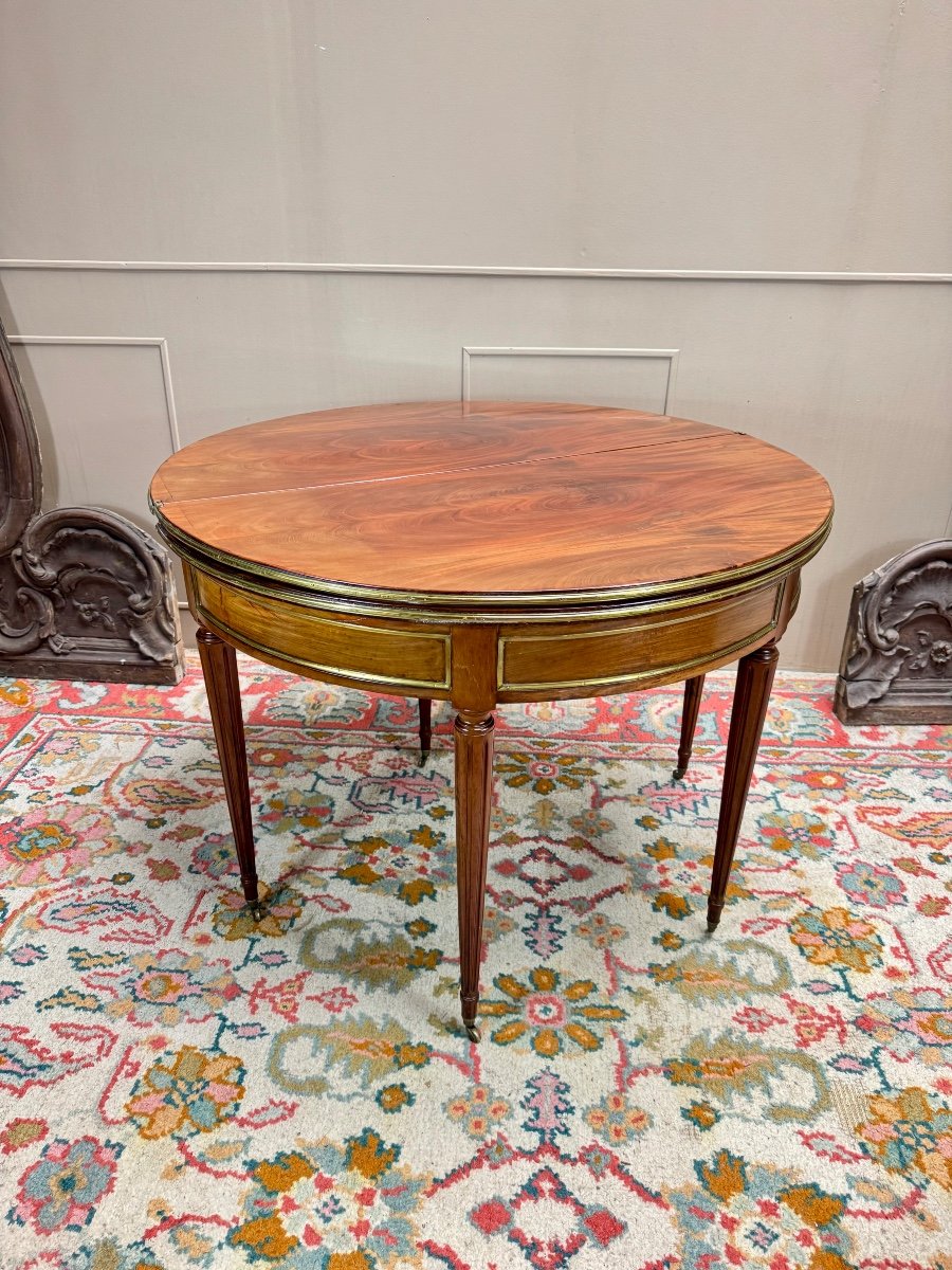 Louis XVI Style Mahogany Half Moon Table, 19th Century -photo-1