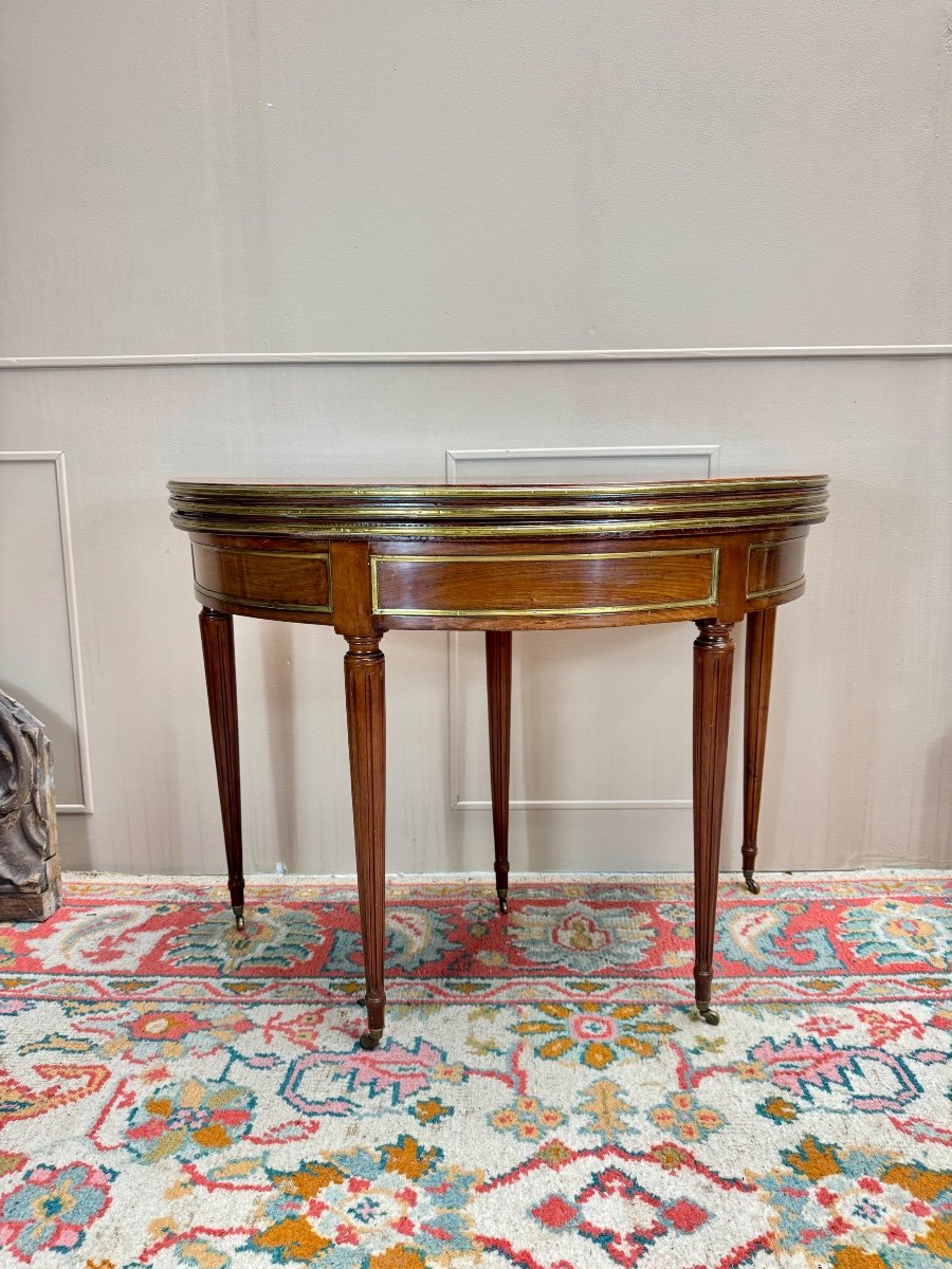 Louis XVI Style Mahogany Half Moon Table, 19th Century -photo-3