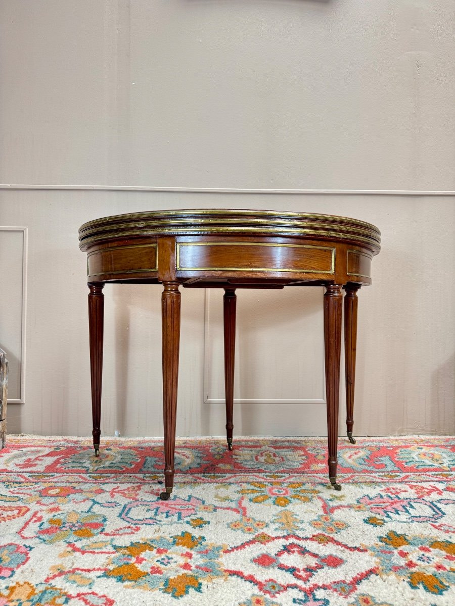 Louis XVI Style Mahogany Half Moon Table, 19th Century -photo-5