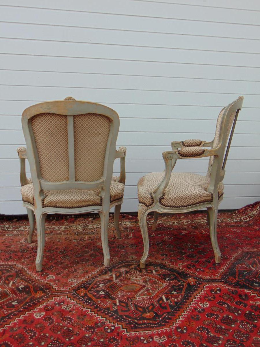 Paire De Fauteuil De Style Louis XV En Bois Laqué, XIX Eme Siècle-photo-2