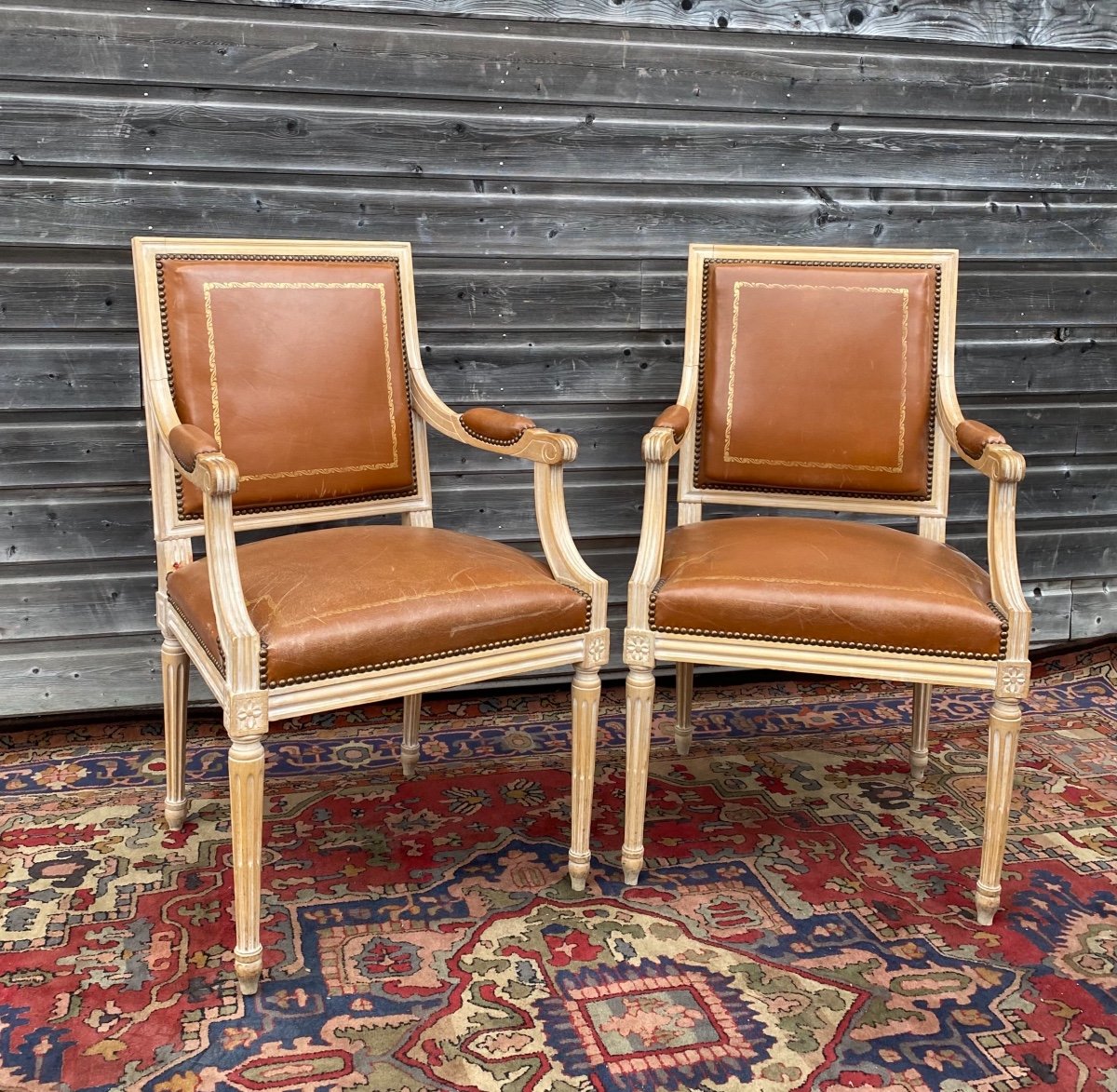 Pair Of Louis XVI Style Lacquered Wood Armchairs-photo-3
