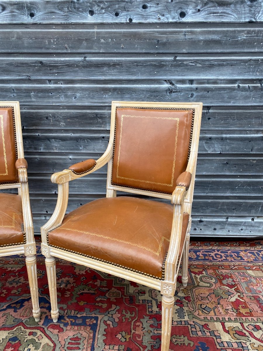 Pair Of Louis XVI Style Lacquered Wood Armchairs-photo-4