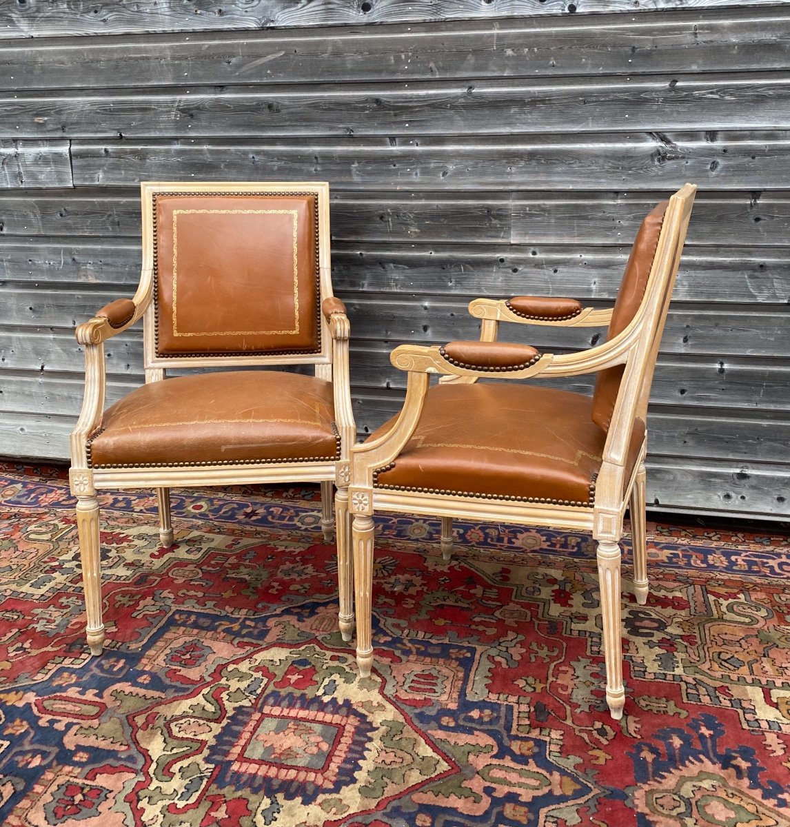 Pair Of Louis XVI Style Lacquered Wood Armchairs-photo-2