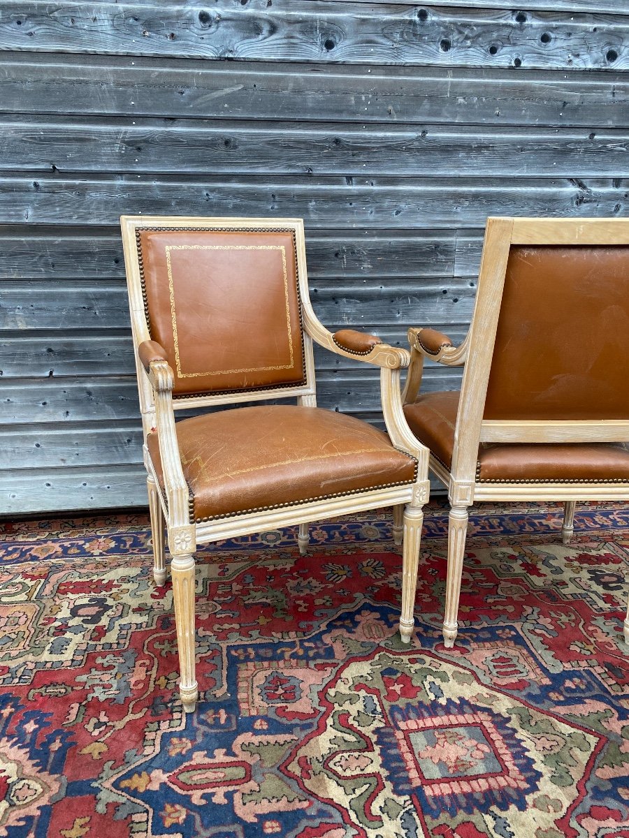 Pair Of Louis XVI Style Lacquered Wood Armchairs-photo-4