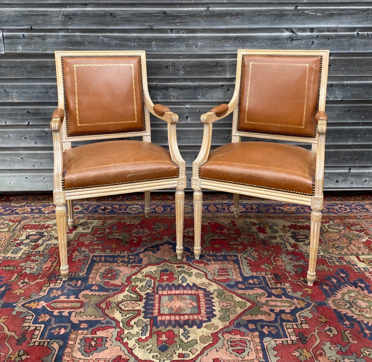 Pair Of Louis XVI Style Lacquered Wood Armchairs
