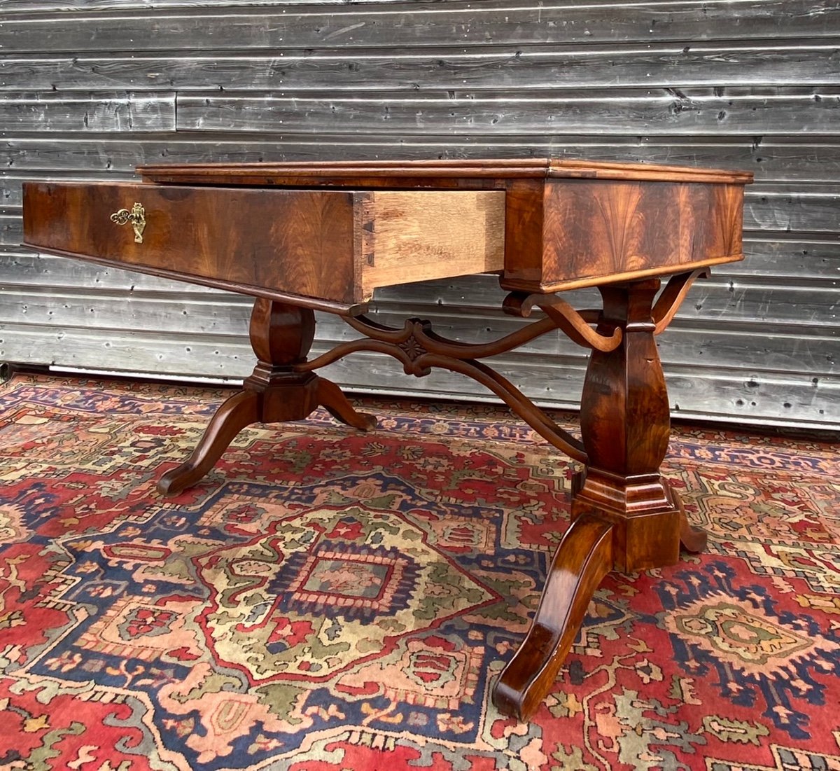 Mahogany Flat Desk Charles X XIX Eme Century-photo-4