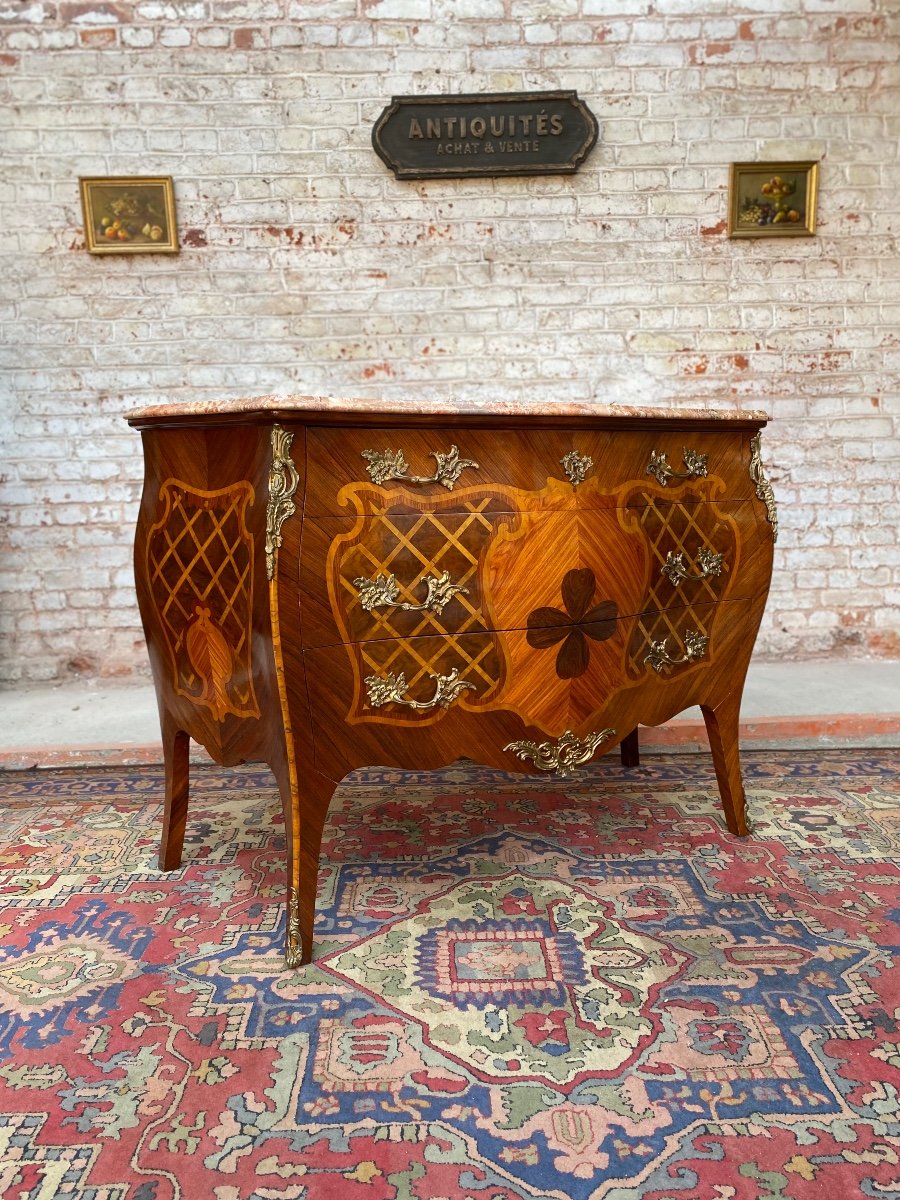 Chest Of Drawers Stamped In Louis XV Style Marquetry