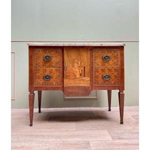 Commode In Marquetry With Central Projection In Transition Style 19th Century 