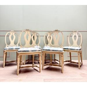 Suite Of Six Louis XVI Style Lacquered Wood Chairs 