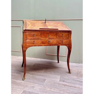 Carel Jacques-philippe Curved Sloping Desk In Louis XV Period Marquetry Stamped 