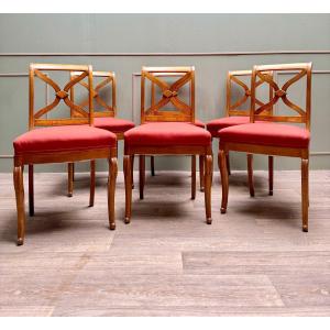 Suite Of Six Chairs In Cherrywood Cross Backrest Restoration Style 20th Century 