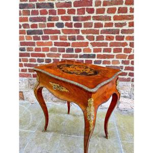 Table A Ouvrage, Coiffeuse En Marqueterie De Style Louis XV D’époque Napoléon III 