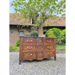 Commode Arbalète En Noyer D’époque Louis XV XVIII Eme Siècle 