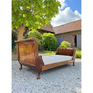 Bench, Rest Bed In Mahogany With Swan Neck Empire Style XIX Eme Century 