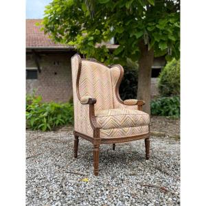 Louis XVI Style Natural Wood Wing Chair 