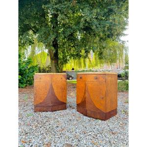 Pair Of Art Deco Period Veneer Wood Bedside Tables 