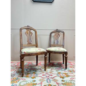 Pair Of Louis XVI Period Walnut Chairs, 18th Century 