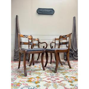 Two Armchairs And Two Chairs In Mahogany, 20th Century 