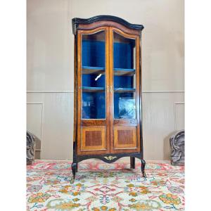 Display Cabinet In Marquetry And Blackened Wood In Transition Style, 19th Century 