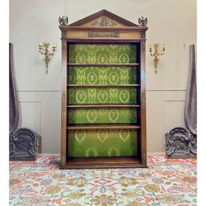 Bookcase, Mahogany Bookcase In Empire Style, 19th Century 