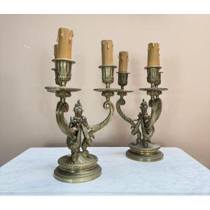 Pair Of Louis XVI Style Gilt Bronze Candlesticks, 19th Century 