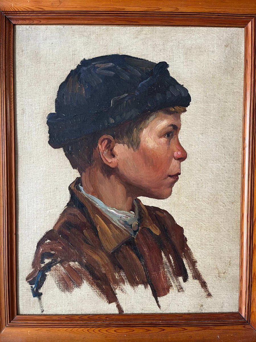 Oil On Canvas Impressionist - Portrait Of A Young Boy - Canvas Paul Foinet Fils-photo-2