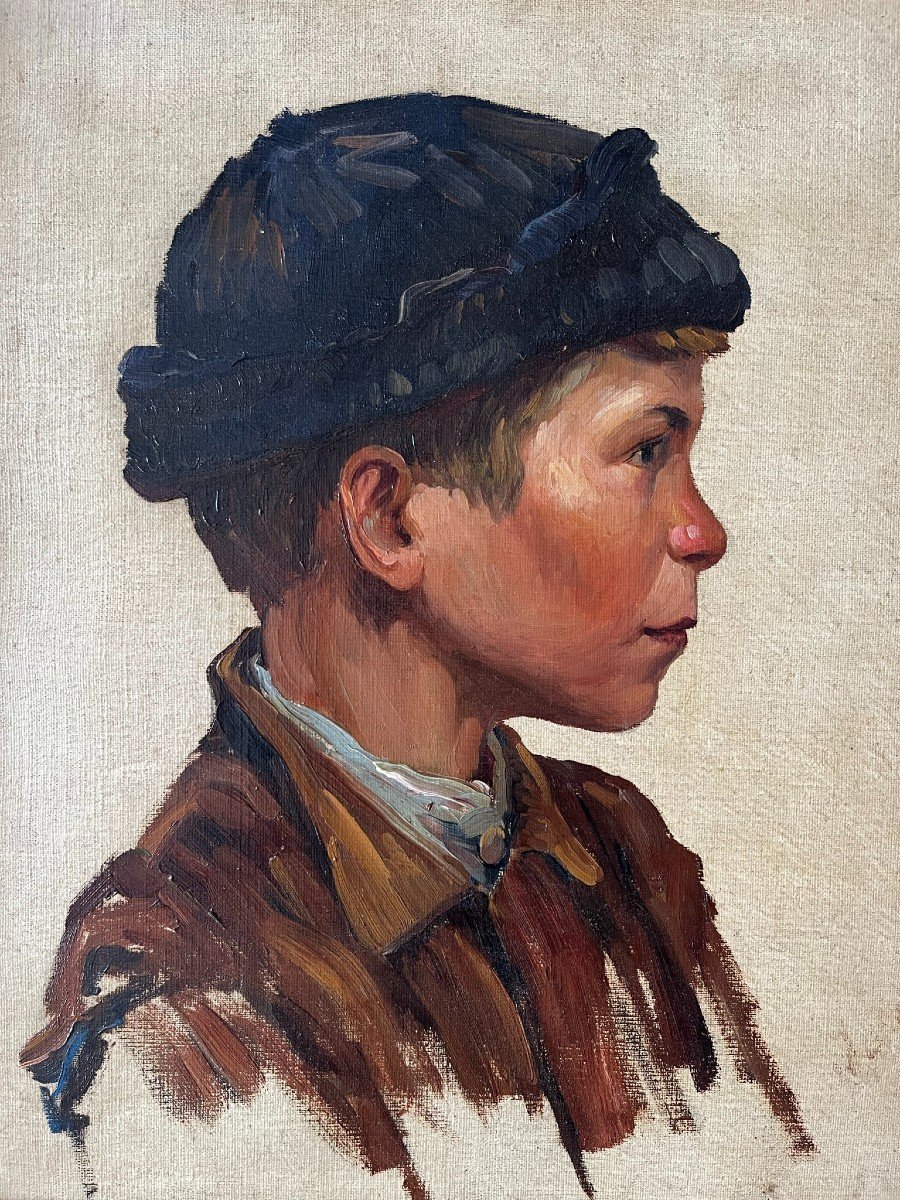 Oil On Canvas Impressionist - Portrait Of A Young Boy - Canvas Paul Foinet Fils-photo-3