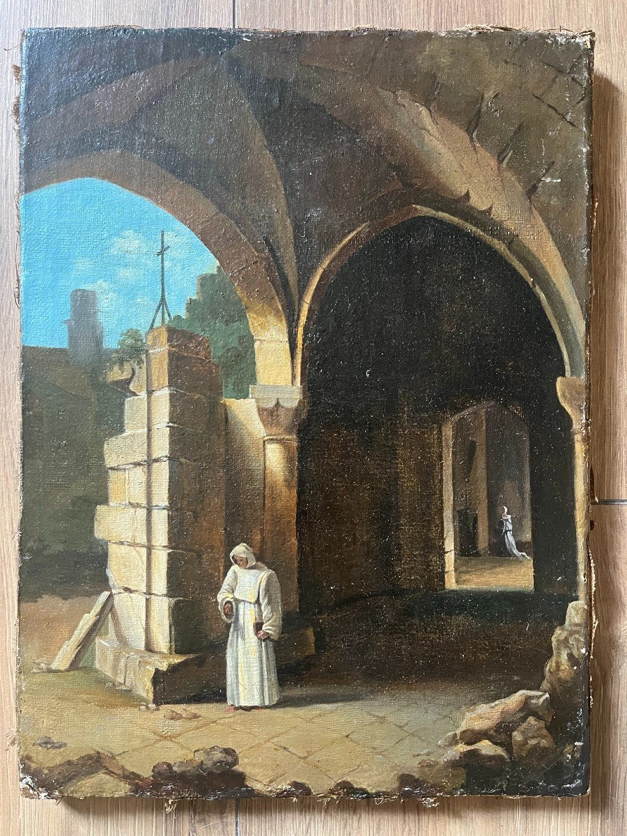 Oil On Canvas - Romantic School Around 1830 - Monastery Interior