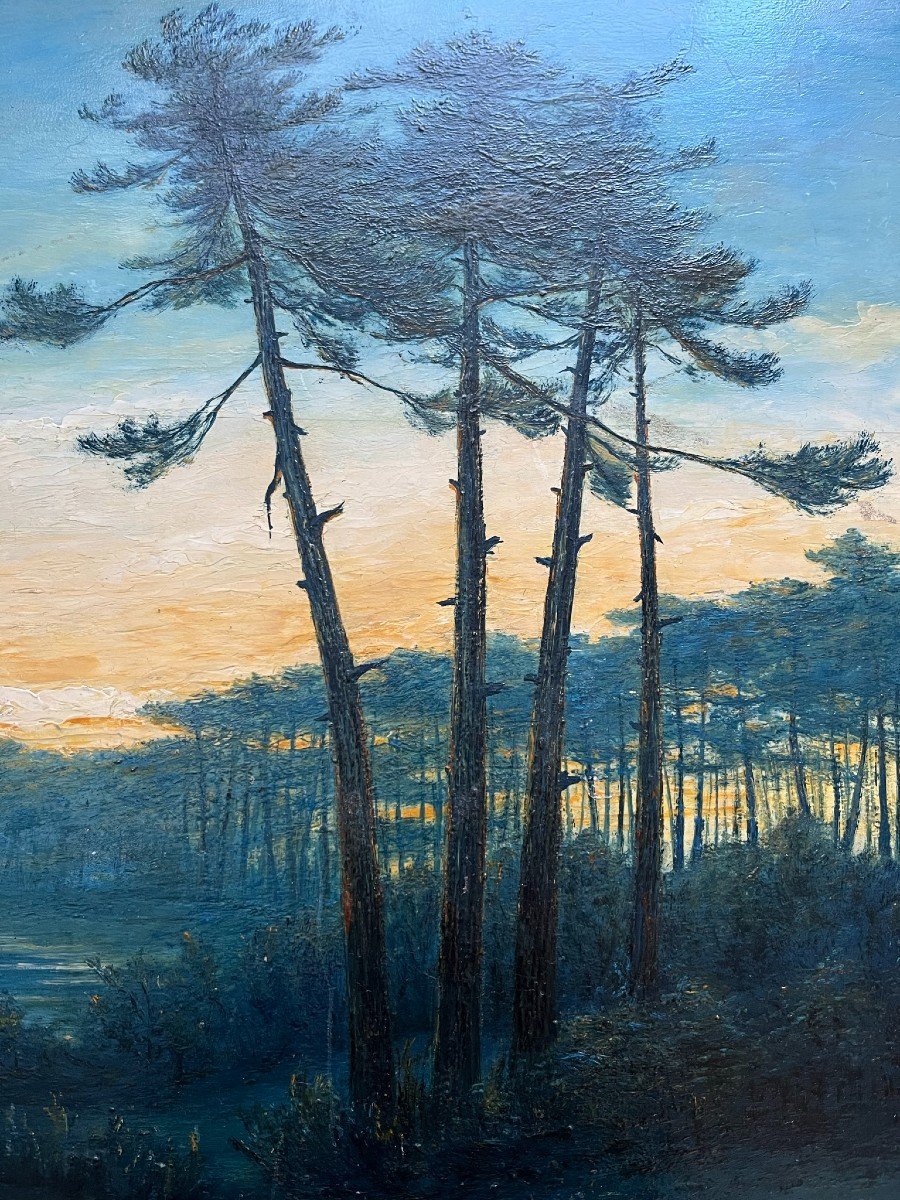 Oil On Panel - View Of The Landes - Signed Pelouze-photo-1