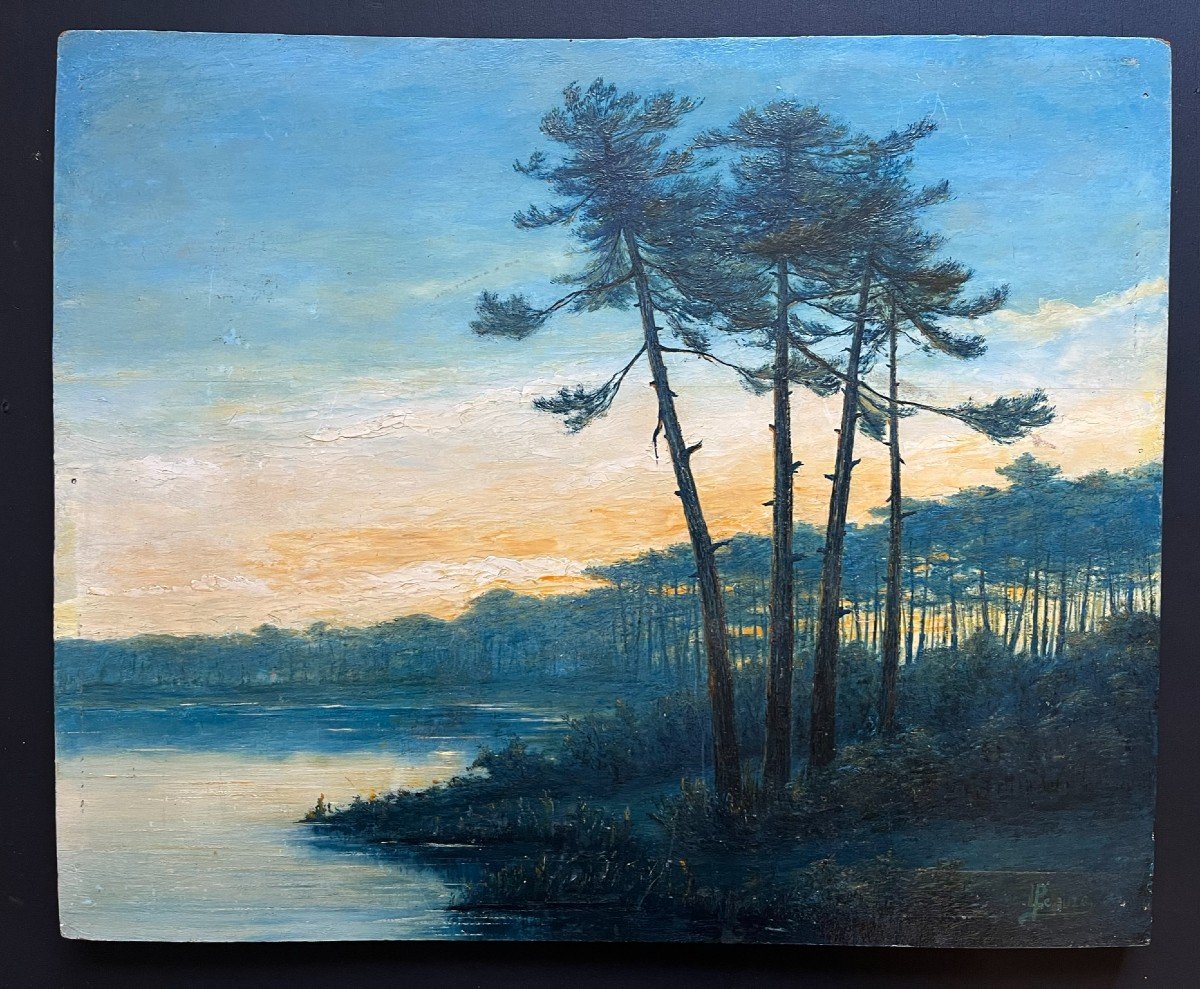 Oil On Panel - View Of The Landes - Signed Pelouze