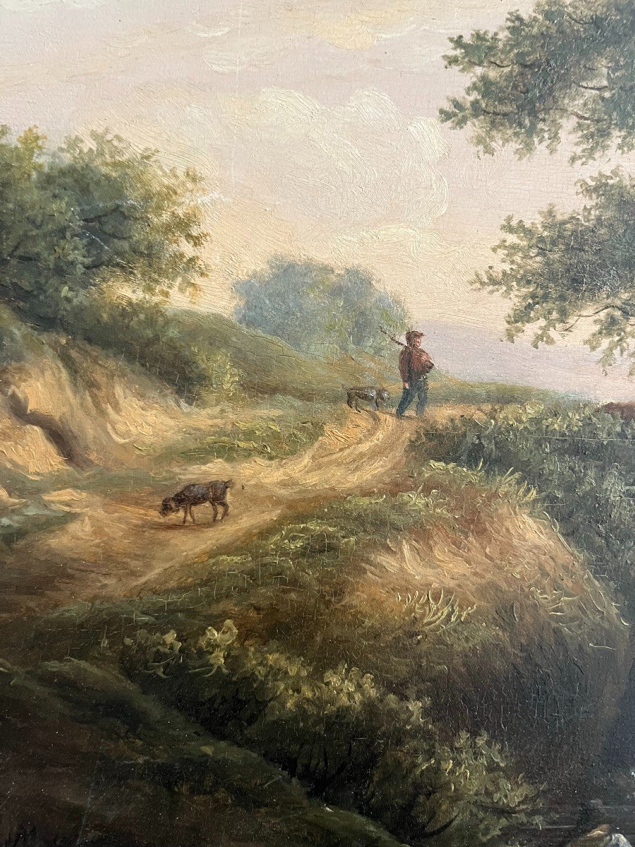 Oil On Oak Panel Late 18th Century - Landscape - French School-photo-2