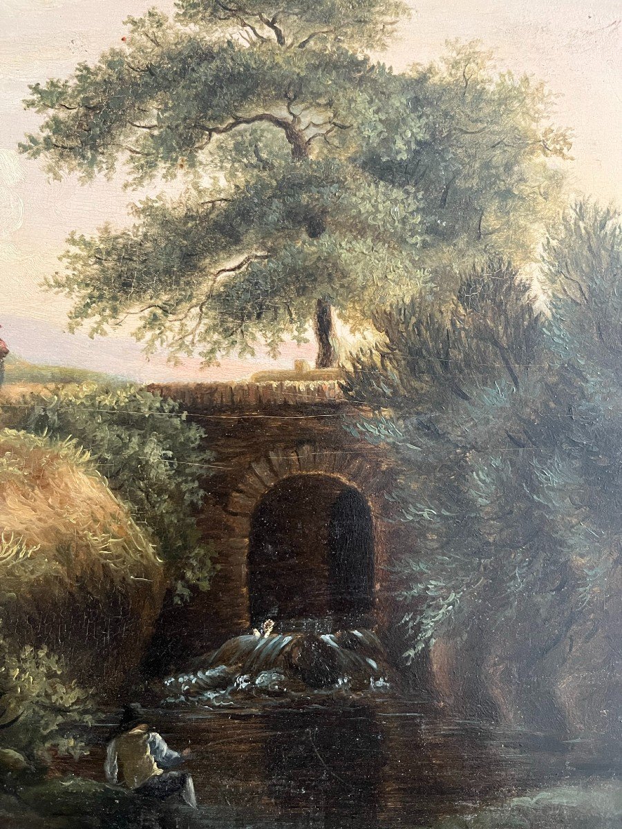 Oil On Oak Panel Late 18th Century - Landscape - French School-photo-3