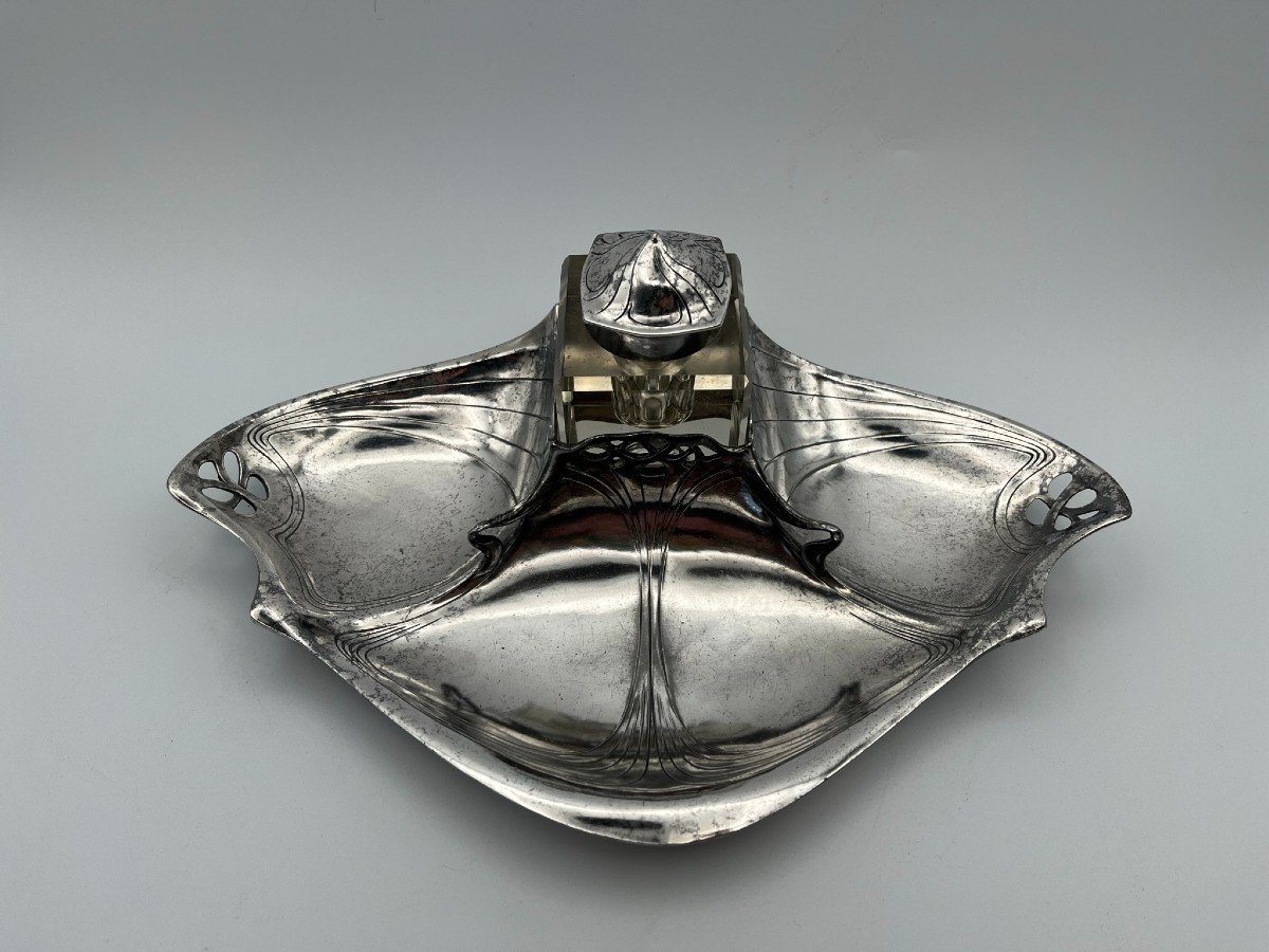 Art Nouveau Jugendstil Inkwell - Silver Plated Metal - Juventa Prima Metal - Circa 1900-photo-2