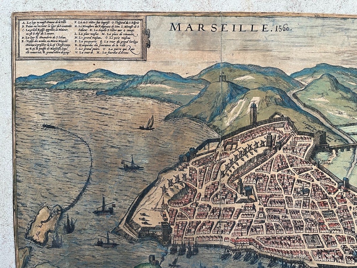 Rare - Map Of Marseille - Proof From 1560 - Watercolored - 16th Century-photo-3