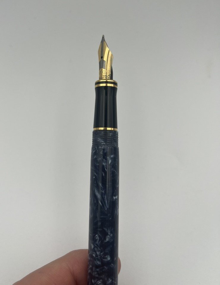 Stylo Plume Duofold Saphir Modèle Centenial  En Résine Bleue Marbrée - Plume En Or 18 K-photo-1