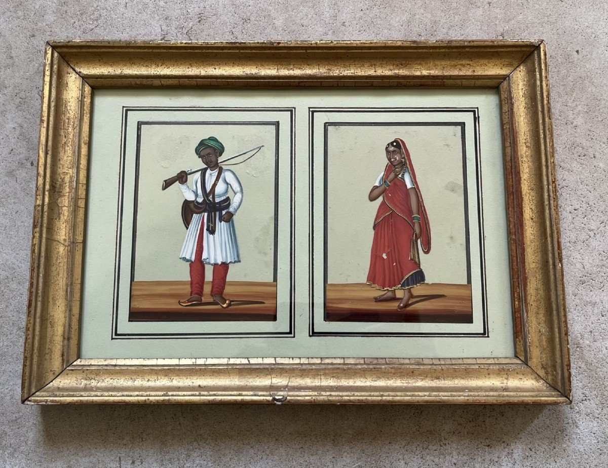 Pair Of Indian Gouaches On Mica - Circa 1830 - India -photo-2
