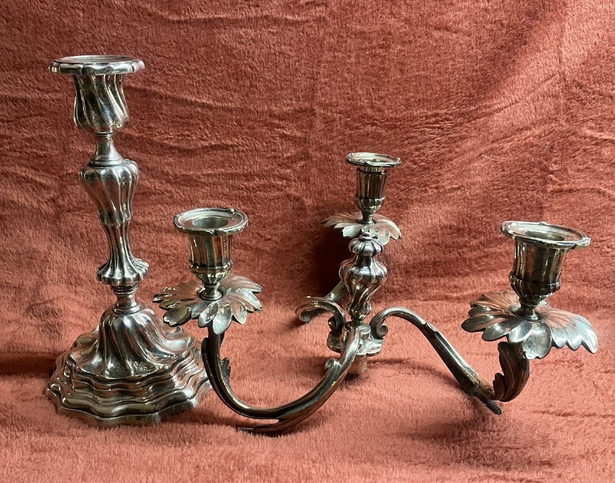 Pair Of Louis XV Style Silver Bronze Candelabra -photo-1