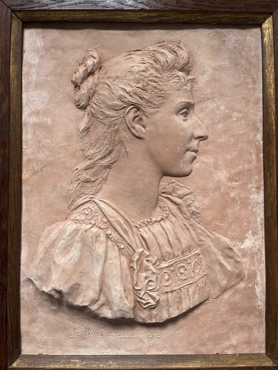 Sébastien De Boishéraud - Bas-relief En Terre Cuite Signé Et Daté 1895 - Profil De Jeune Femme-photo-2