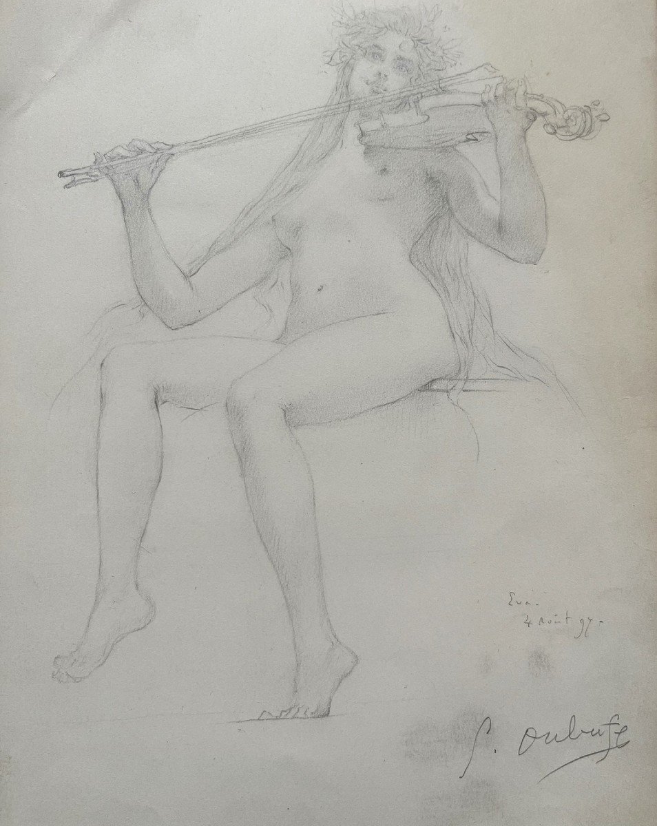 Guillaume Dubufe - Pencil Drawing - Eva - Allegory Of Music - Signed And Dated 1897-photo-2