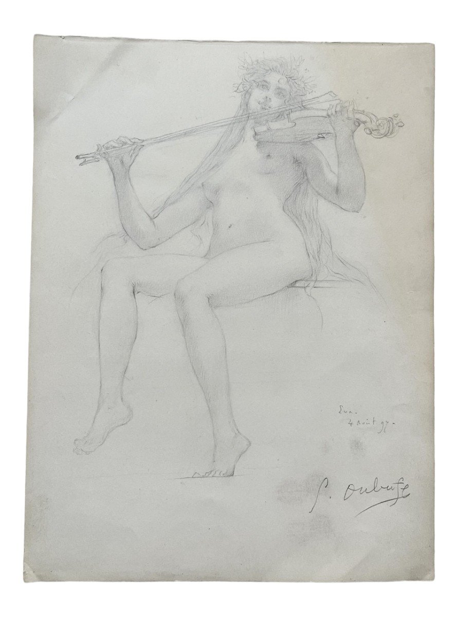 Guillaume Dubufe - Pencil Drawing - Eva - Allegory Of Music - Signed And Dated 1897