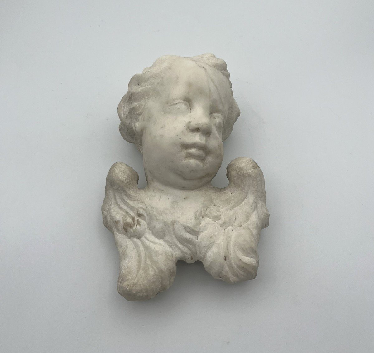 Cherub Head In White Marble 17th Century - Italy-photo-2