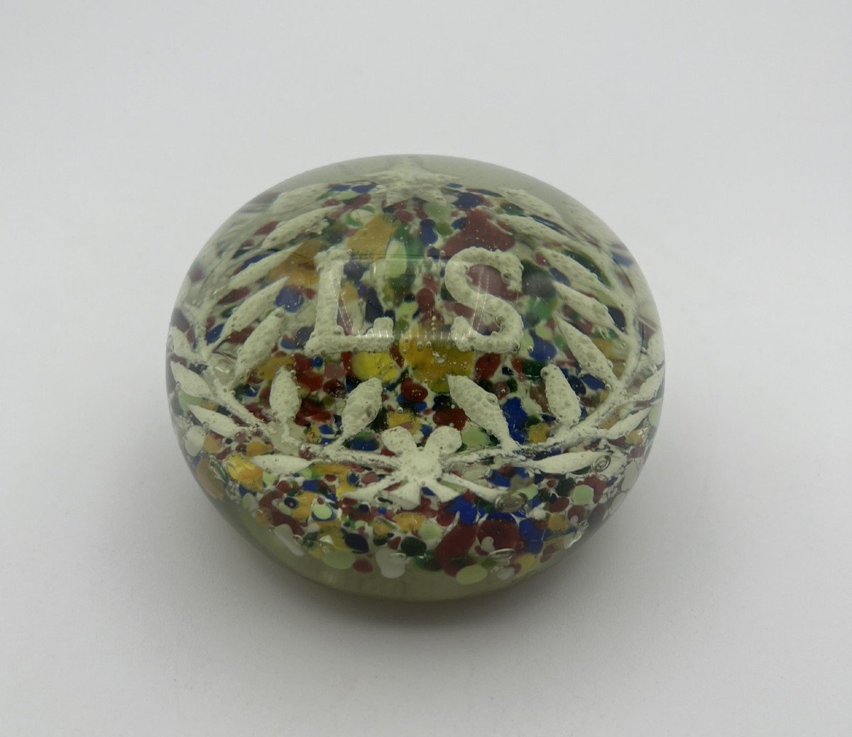 Sulphide Or 19th Century Glass Paperweight - Initial L. S - Bay Leaves-photo-3