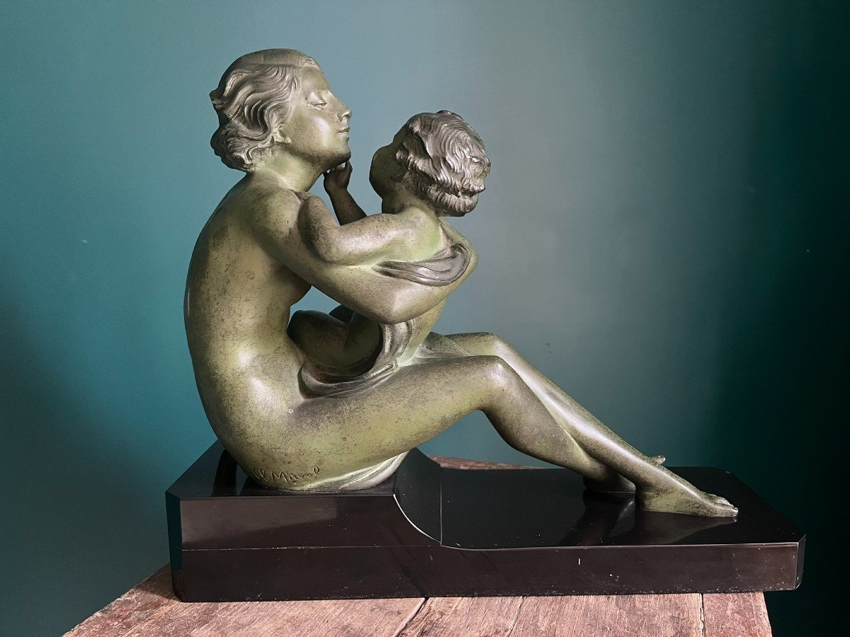 Art Deco Bronze - Claude Mirval - Maternal Caress - Mother And Her Child-photo-4