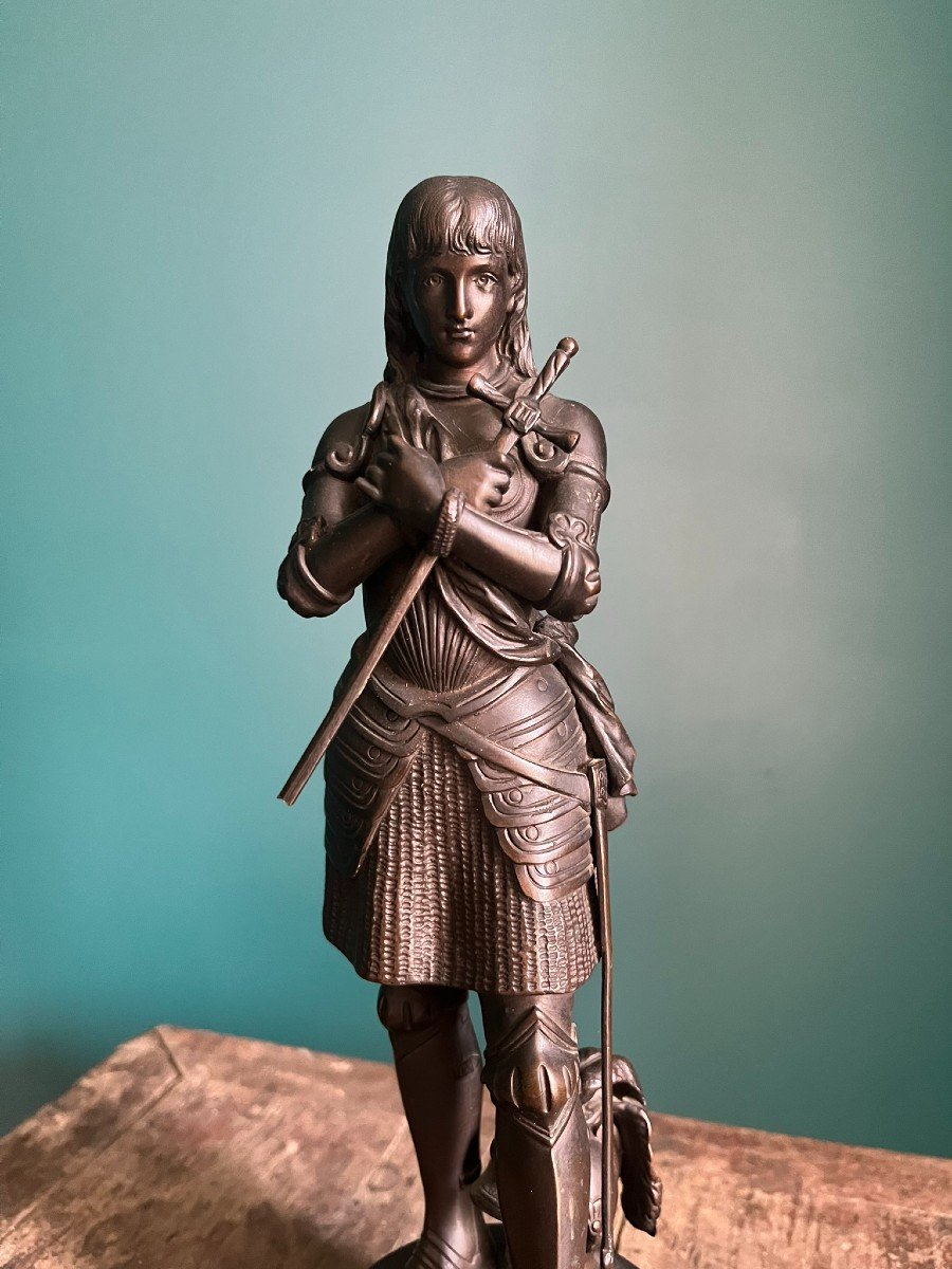 Jeanne d'Arc - Sculpture En Bronze Par Eutrope Bouret - Socle Marbre Griotte-photo-2