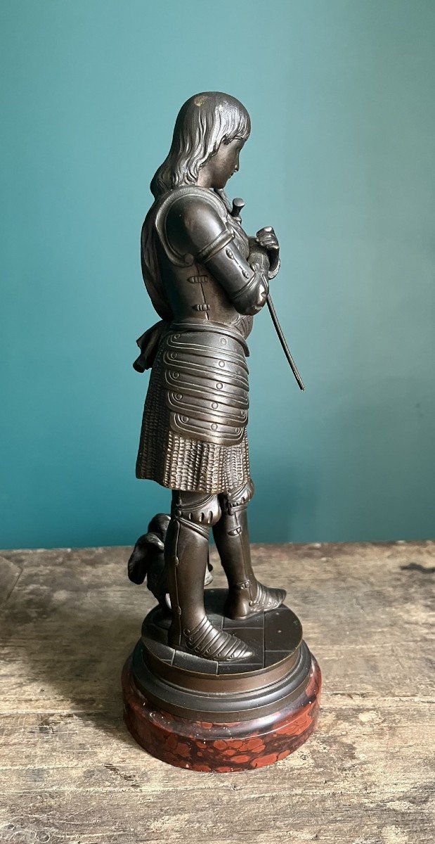 Jeanne d'Arc - Sculpture En Bronze Par Eutrope Bouret - Socle Marbre Griotte-photo-2