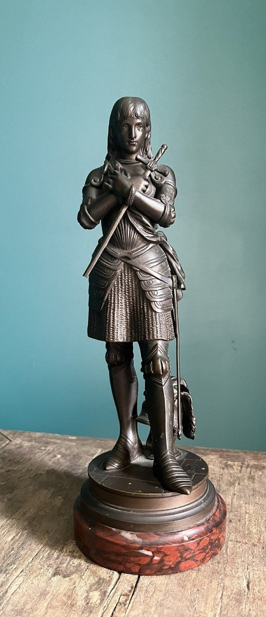 Jeanne d'Arc - Sculpture En Bronze Par Eutrope Bouret - Socle Marbre Griotte