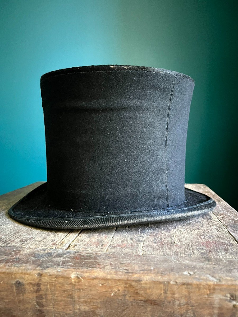 Taupé Top Hat Around 1830 With Its Original Box - 19th Century-photo-2