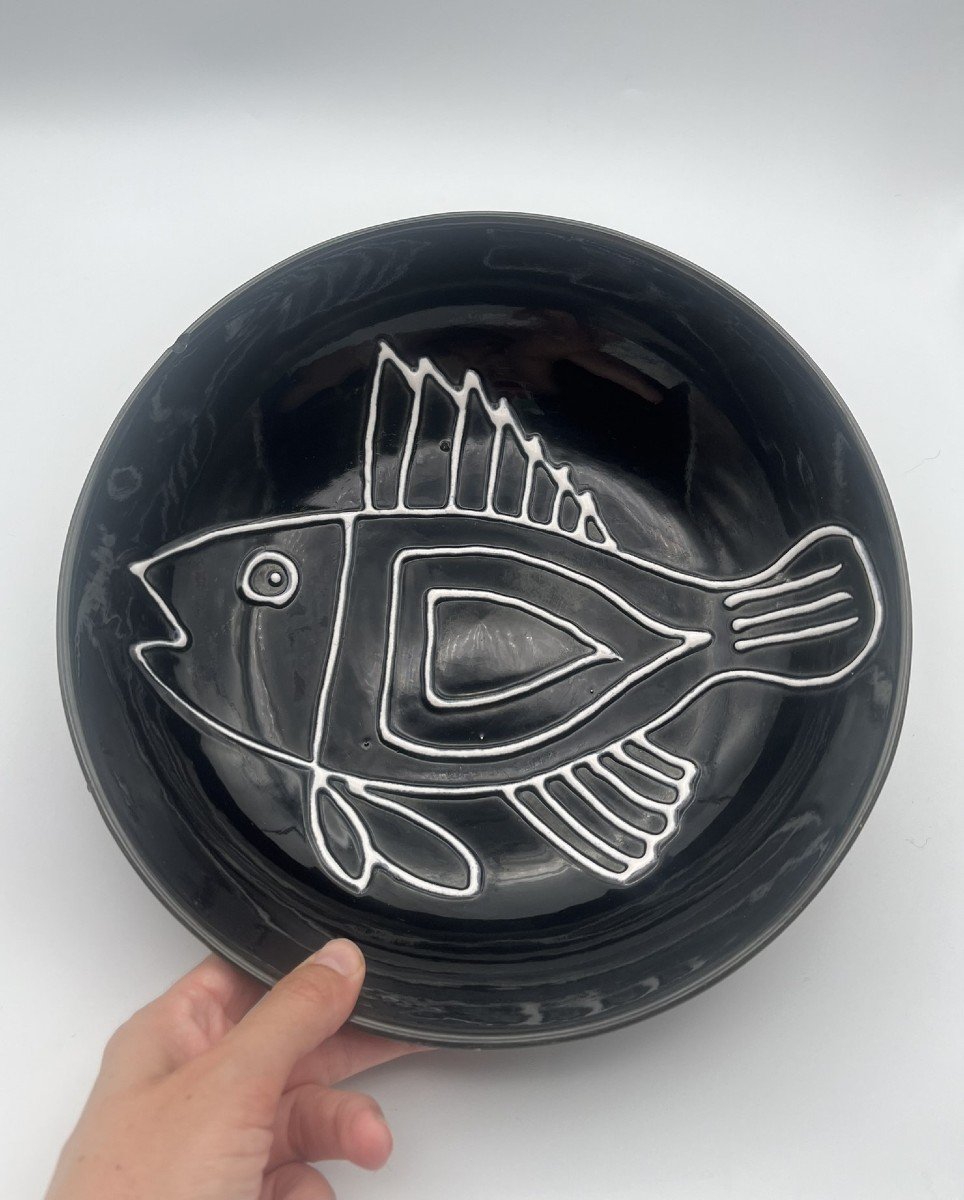 Robert Picault For Longchamps - Fish Service In Black And White Earthenware-photo-2