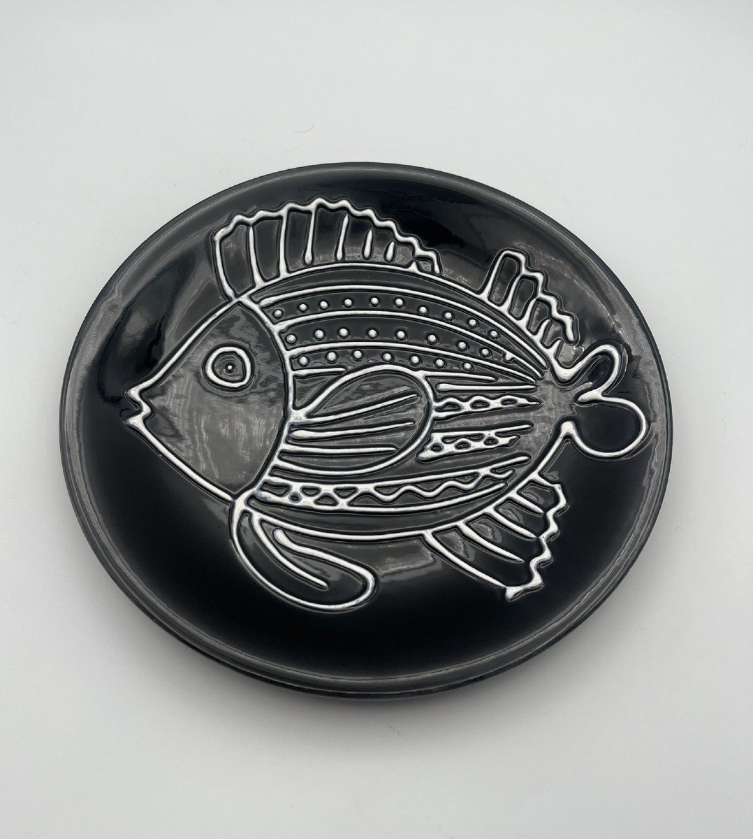 Robert Picault For Longchamps - Fish Service In Black And White Earthenware-photo-2